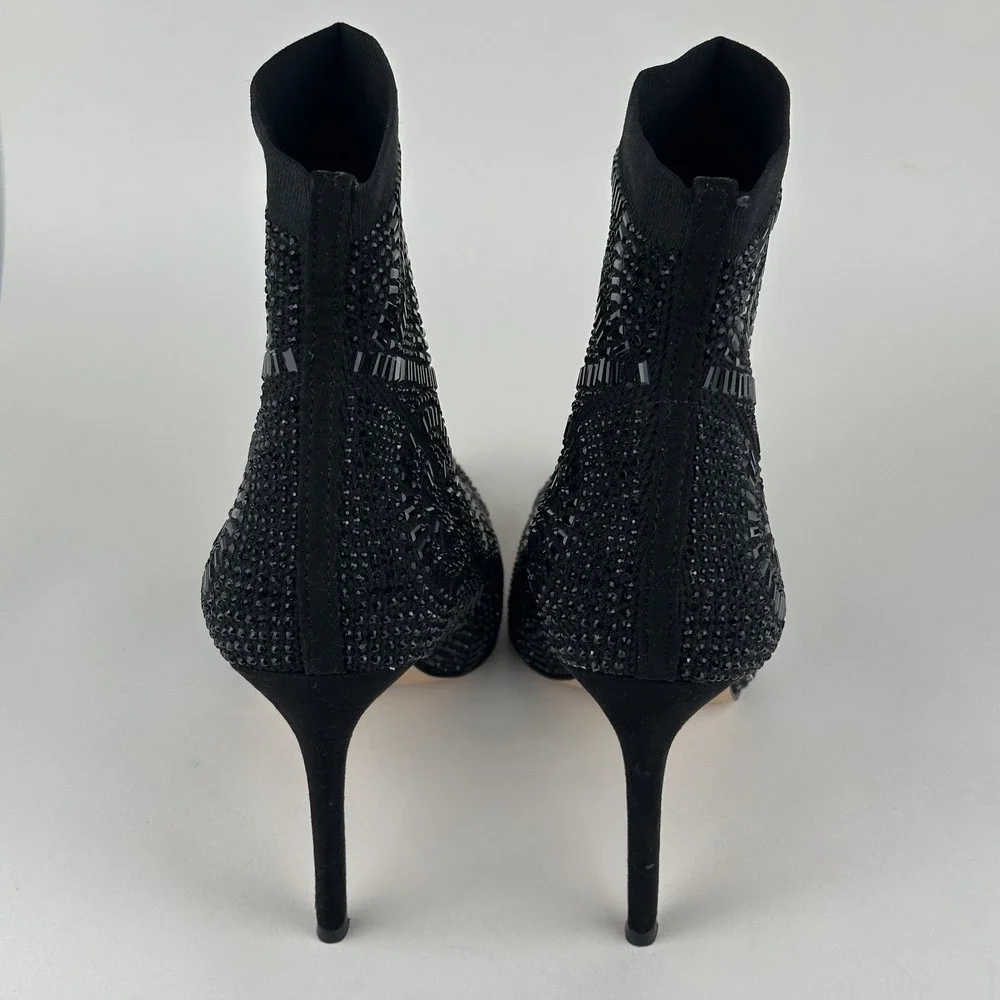 Thalia Sodi Kami Womens US 9 Embellished Heel Bootie Black Flyknit